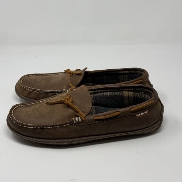 LL Bean Slippers Mens 11 M Brown Leather Flannel Lined Comfort Indoor Outdoor main image 15